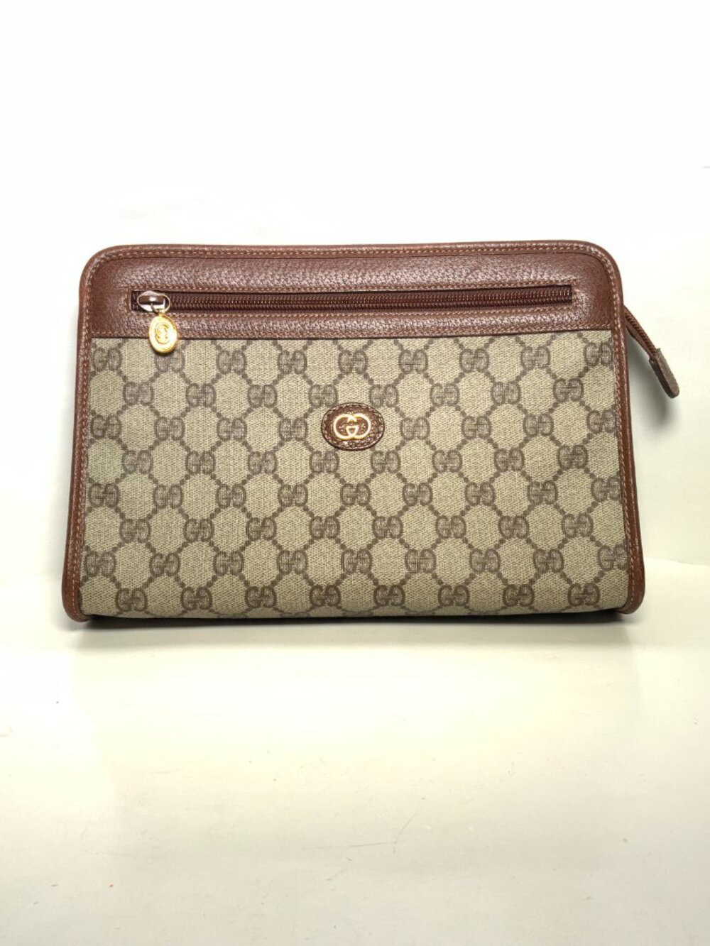 Authentic Gucci Clutch Hand bag Brown GG Pattern PVC Leather